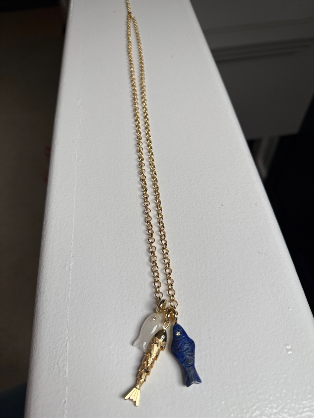 BaubleBar Gold Chain Necklace with Blue, White and Gold Fish Charms